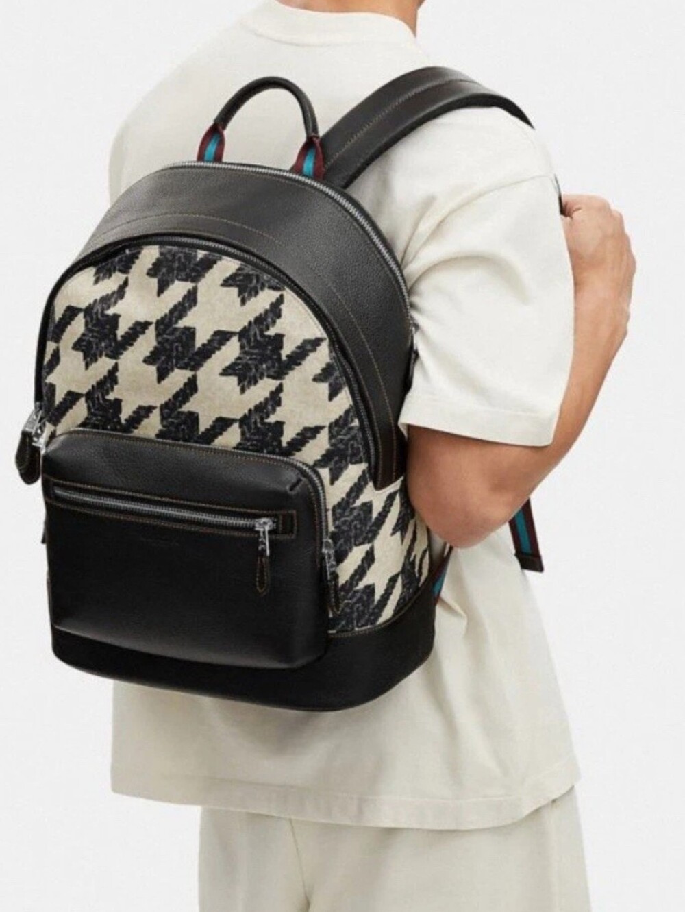 Coach West Houndstooth Print Backpack w/ Leather Trim CJ514 (Retail $550) - Picture 8 of 16